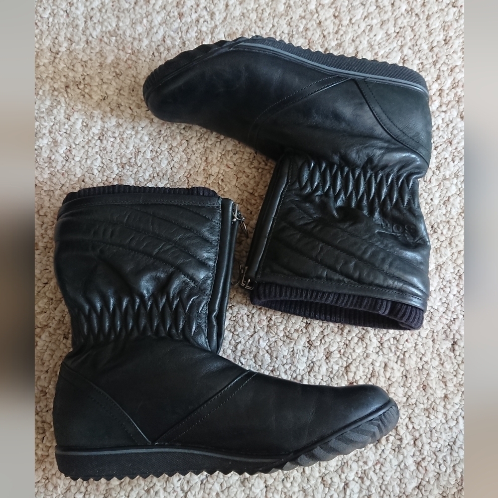 Sorel Black Leather Quilted Winter Calf High Boots Size 8